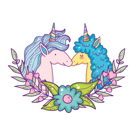 beautiful little unicorns couple heads vector illustration designのイラスト素材