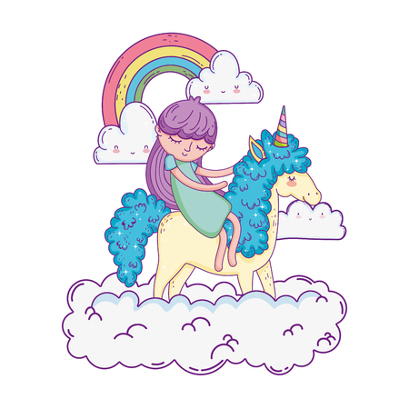 little unicorn and princess in the clouds vector illustration designのイラスト素材