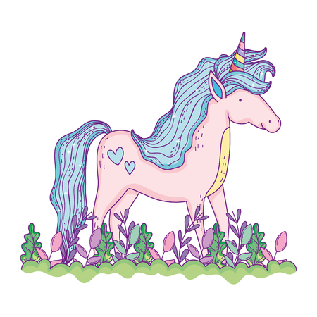beautiful little unicorn in the landscape vector illustration designのイラスト素材