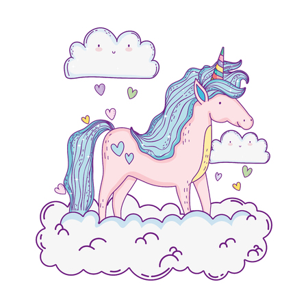 beautiful little unicorn in the clouds vector illustration designのイラスト素材
