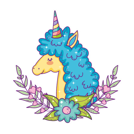 beautiful little unicorn head character vector illustration designのイラスト素材