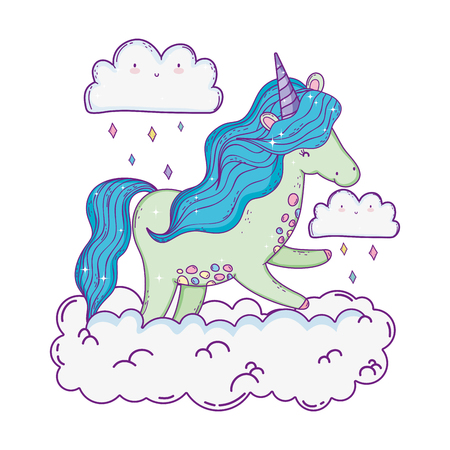 beautiful little unicorn in the clouds vector illustration designのイラスト素材