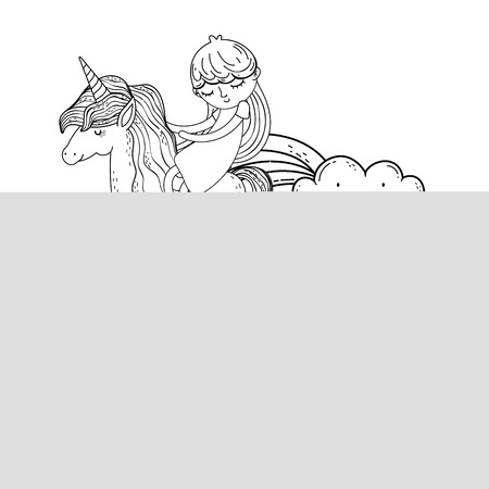 little unicorn and princess in the clouds vector illustration designのイラスト素材