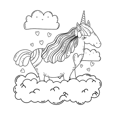 beautiful little unicorn in the clouds vector illustration designのイラスト素材