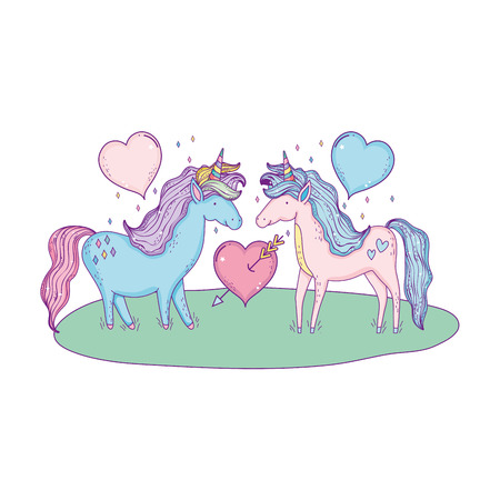 unicorns couple in the landscape characters vector illustration designのイラスト素材