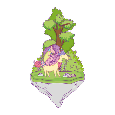 beautiful little unicorn with princess in the landscape vector illustration designのイラスト素材