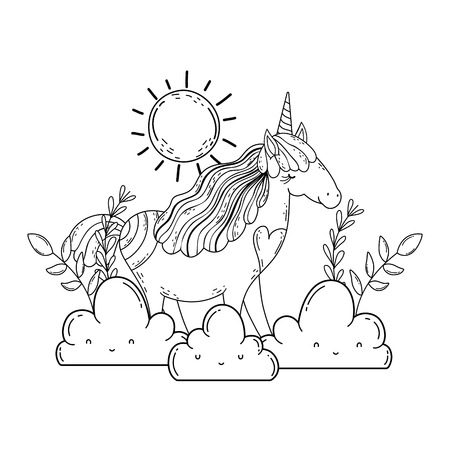 beautiful little unicorn in the clouds vector illustration designのイラスト素材
