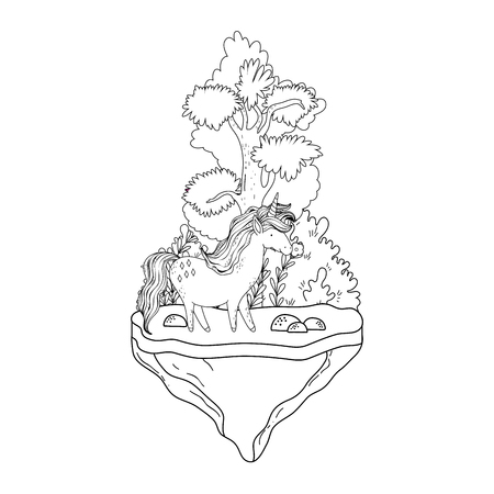 beautiful little unicorn in the landscape vector illustration designのイラスト素材