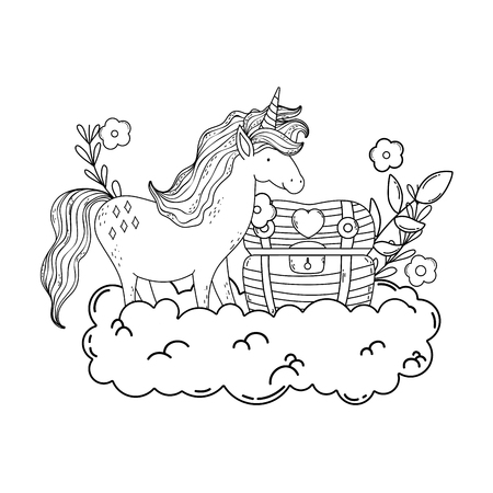 beautiful little unicorn in the clouds vector illustration designのイラスト素材