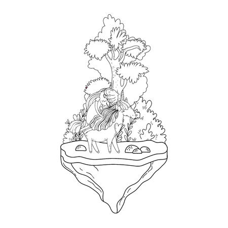 beautiful little unicorn with princess in the landscape vector illustration designのイラスト素材