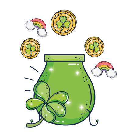 treasure cauldron with clovers coins saint patrick day vector illustration designのイラスト素材