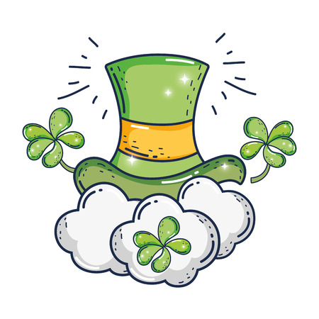 cute leprechaun hat with clovers vector illustration designのイラスト素材