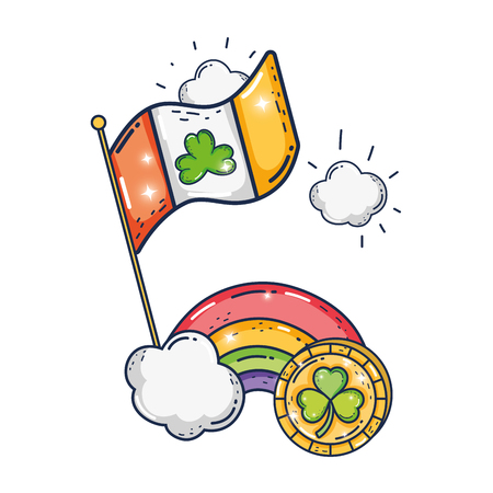ireland flag with clover and rainbow saint patrick day vector illustration designのイラスト素材
