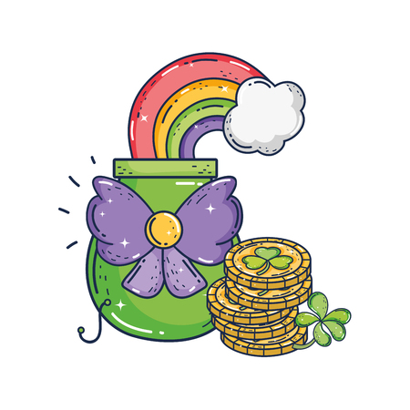 treasure cauldron with clovers coins saint patrick day vector illustration designのイラスト素材