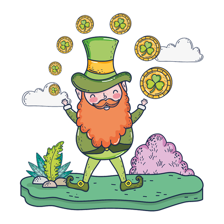 st patricks day leprechaun with treasure coins vector illustration designのイラスト素材