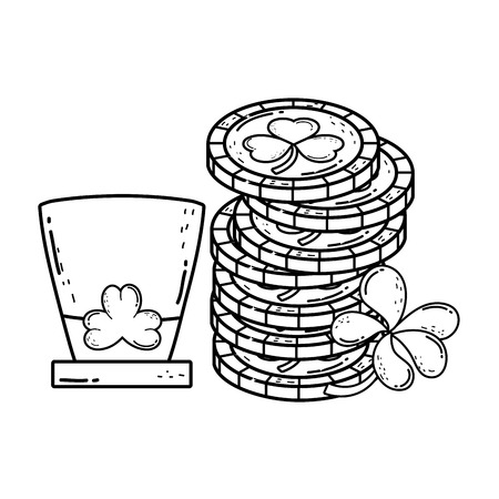 cute leprechaun hat with clovers coins vector illustration designのイラスト素材