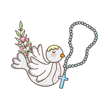cute dove bird with rosaryのイラスト素材