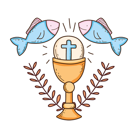 sacred chalice with fishes vector illustration designのイラスト素材
