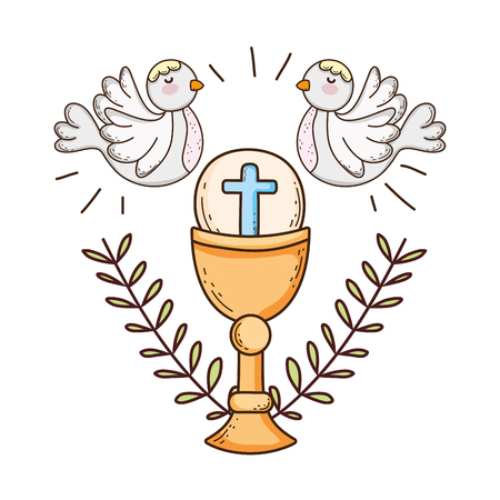 sacred chalice religious with doves birds vector illustration designのイラスト素材