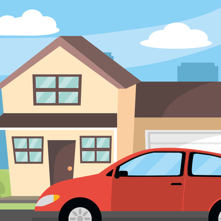 transportation concept car in front house cartoon vector illustration graphic designのイラスト素材