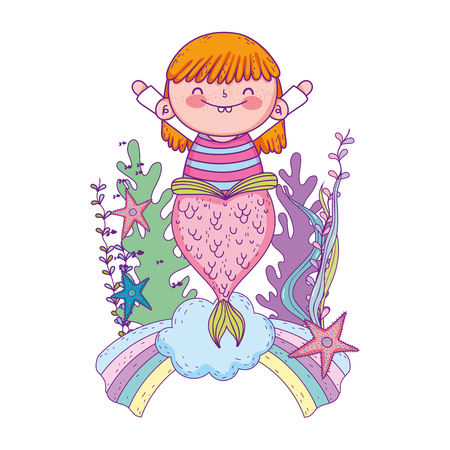 beautiful mermaid in clouds fairytale character vector illustration designのイラスト素材