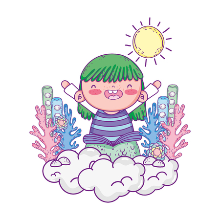 beautiful mermaid in clouds fairytale character vector illustration designのイラスト素材