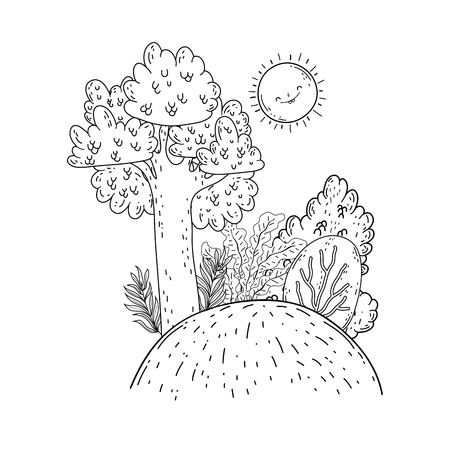 beautiful landscape with sun and trees vector illustration designのイラスト素材