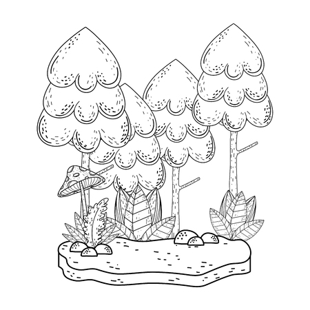 beautiful forest and fungus landscape scene vector illustration designのイラスト素材