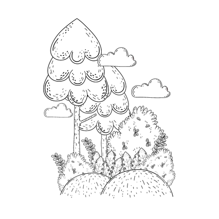beautiful forest landscape scene vector illustration designのイラスト素材