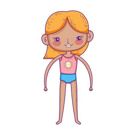 little girl with swimwear character vector illustration designのイラスト素材