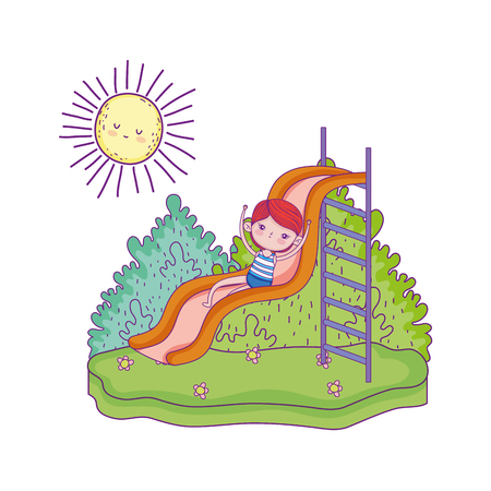 little boy with swimwear on slide in the park vector illustration designのイラスト素材