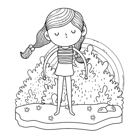 little girl in the garden with rainbow vector illustration designのイラスト素材