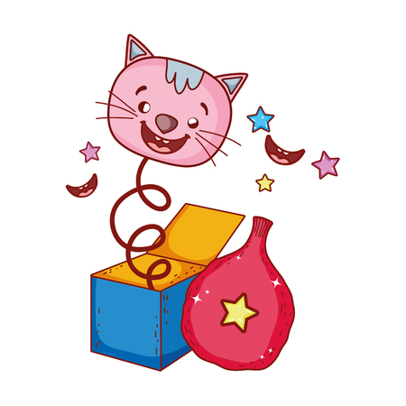 fools day surprise box with cat headのイラスト素材