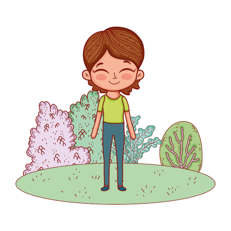 cute little boy in the landscape vector illustration designのイラスト素材