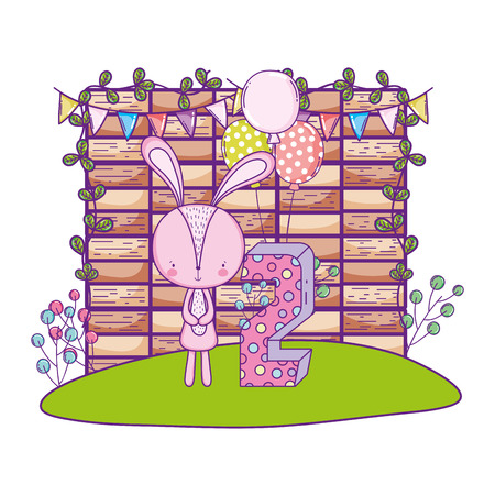 cute little rabbit with balloons helium in the landscape vector illustrationのイラスト素材