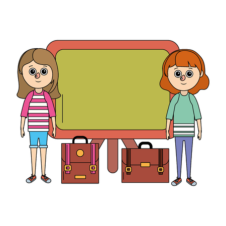 school education girls at class room cartoon vector illustration graphic designのイラスト素材