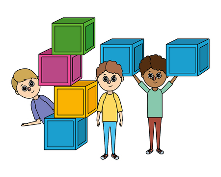school children with cubes toys cartoon vector illustration graphic designのイラスト素材