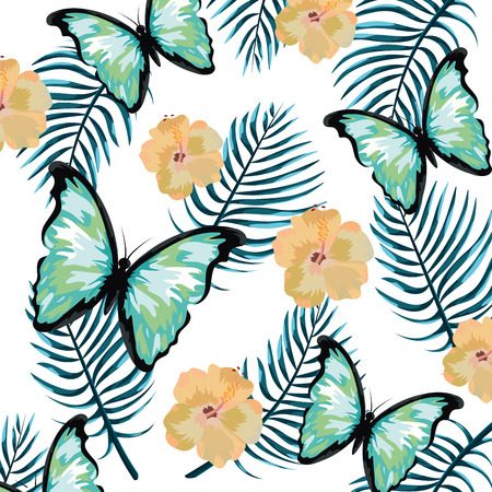 beautiful tropical flowers seamless pattern cartoon vector illustration graphic designのイラスト素材