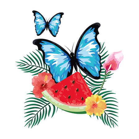 beautiful butterfly at floral scene cartoon vector illustration graphic designのイラスト素材