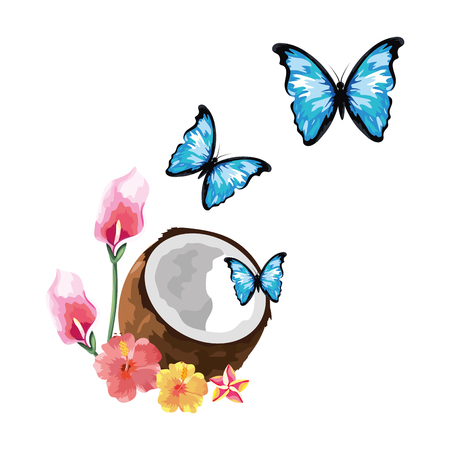 beautiful butterfly at floral scene cartoon vector illustration graphic designのイラスト素材