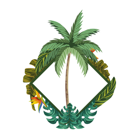 tropical flowers with palm diamond cartoon vector illustration graphic designのイラスト素材