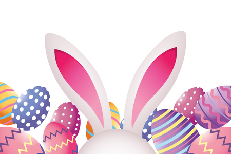 easter eggs with rabbit ears cartoon vector illustration graphic designのイラスト素材