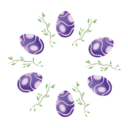 easter eggs with nature leaves cartoon vector illustration graphic designのイラスト素材