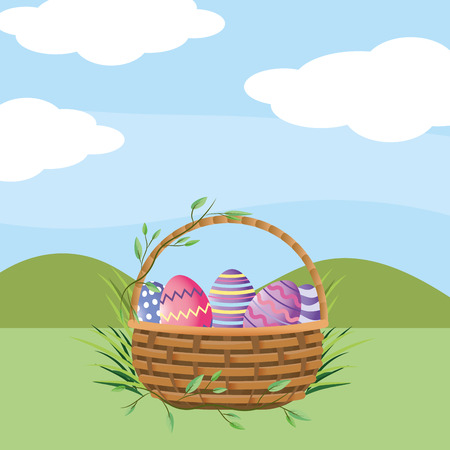 easter eggs with nature leaves cartoon vector illustration graphic designのイラスト素材