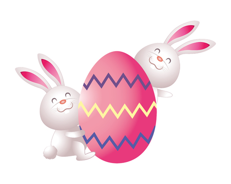 cute easter egg with rabbits cartoon vector illustration graphic designのイラスト素材