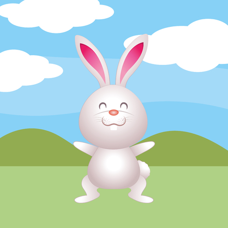 cute rabbit at nature park cartoon vector illustration graphic designのイラスト素材