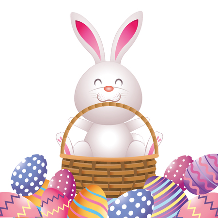 cute easter eggs with little rabbit cartoon vector illustration graphic designのイラスト素材