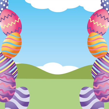 easter eggs landscape cartoon vector illustration graphic designのイラスト素材
