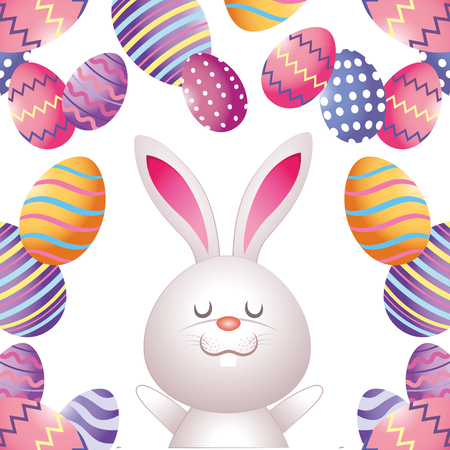 easter rabbit with eggs cartoon vector illustration graphic designのイラスト素材