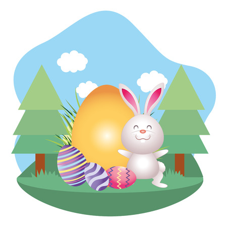 easter rabbit with eggs cartoon vector illustration graphic designのイラスト素材